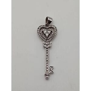 PAJ Sterling Silver 925 Heart Key Pendant w/ Clear Stones